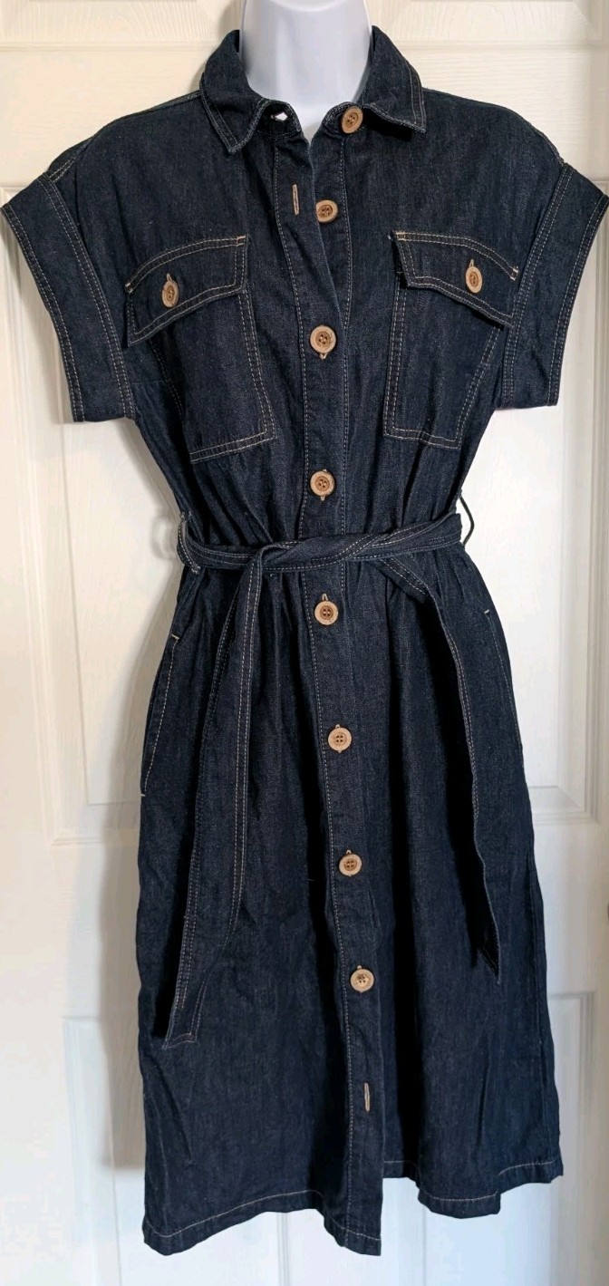 Kut From the Kloth Denim Shirt Dress XS Belted Button Front Utility Pockets