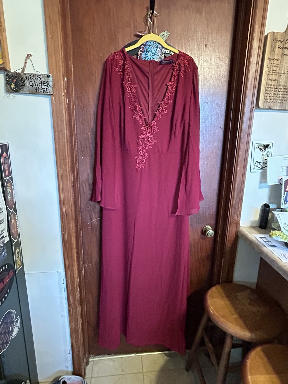 Ever Pretty Burgundy Ball Gown Long Dress V-Neck Embroidered Long Sleeve 26