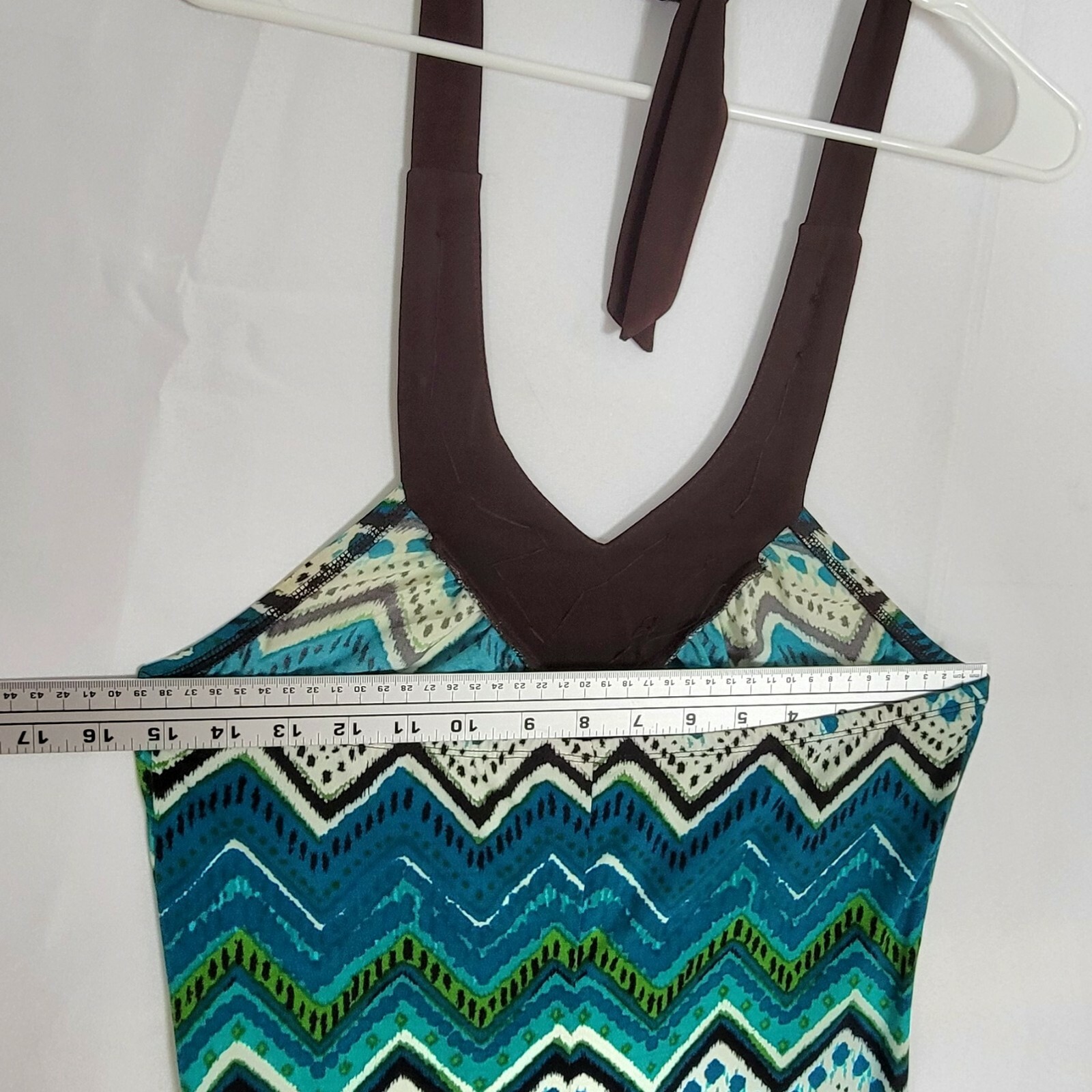 Heart Soul Dress Womens M Teal Blue Brown Short Beaded Sleeveless Halter
