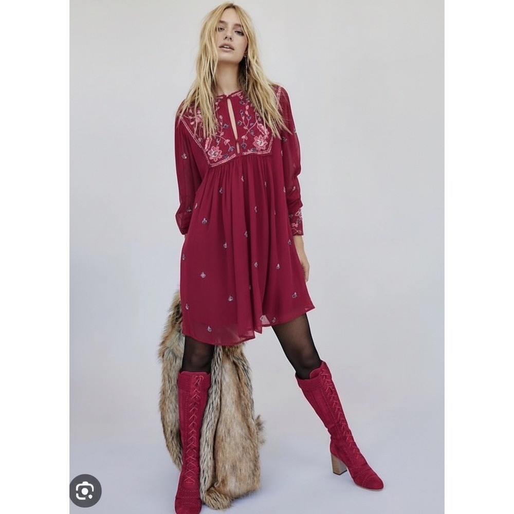 Free People Bali Golden Sun Embellished Beaded Mini Dress Festival Fairy Hippie