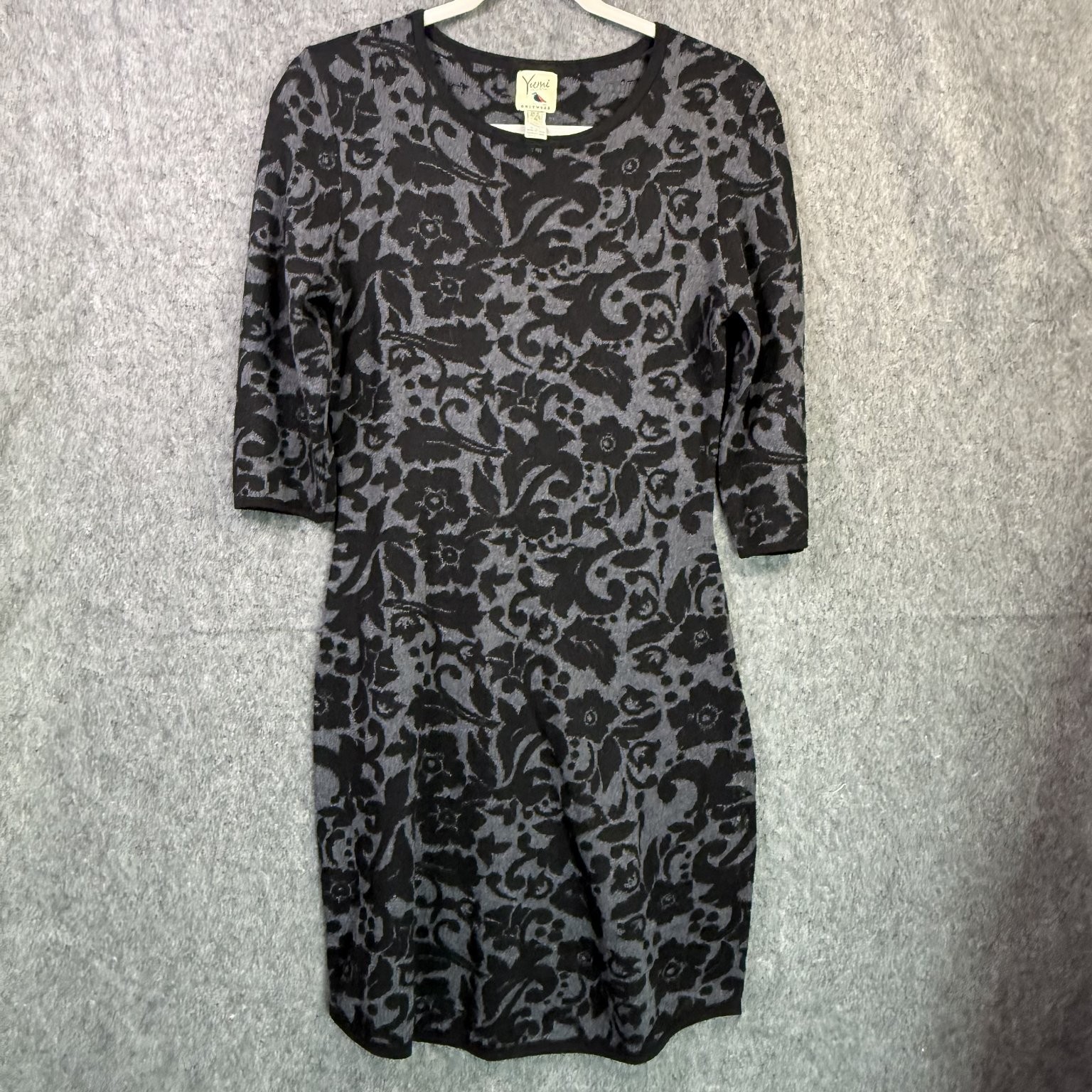 Yumi Women’s Dress Medium Black Gray Floral Knitwear UK12 EU40