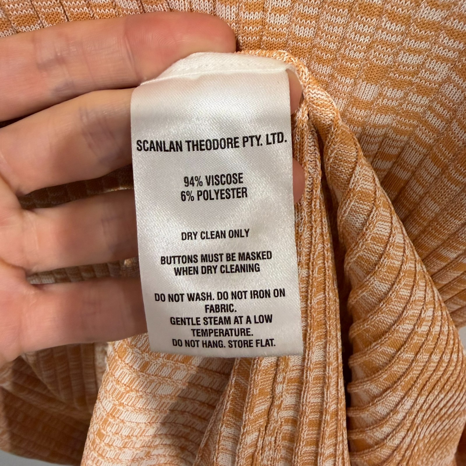 Scanlan Theodore Pleated Rib Dress Size Medium Orange Peach Midi