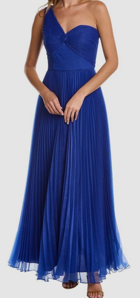 $796 Theia Women’s Blue Pleated Organza One-Shoulder Mahlia Gown Dress Size 16