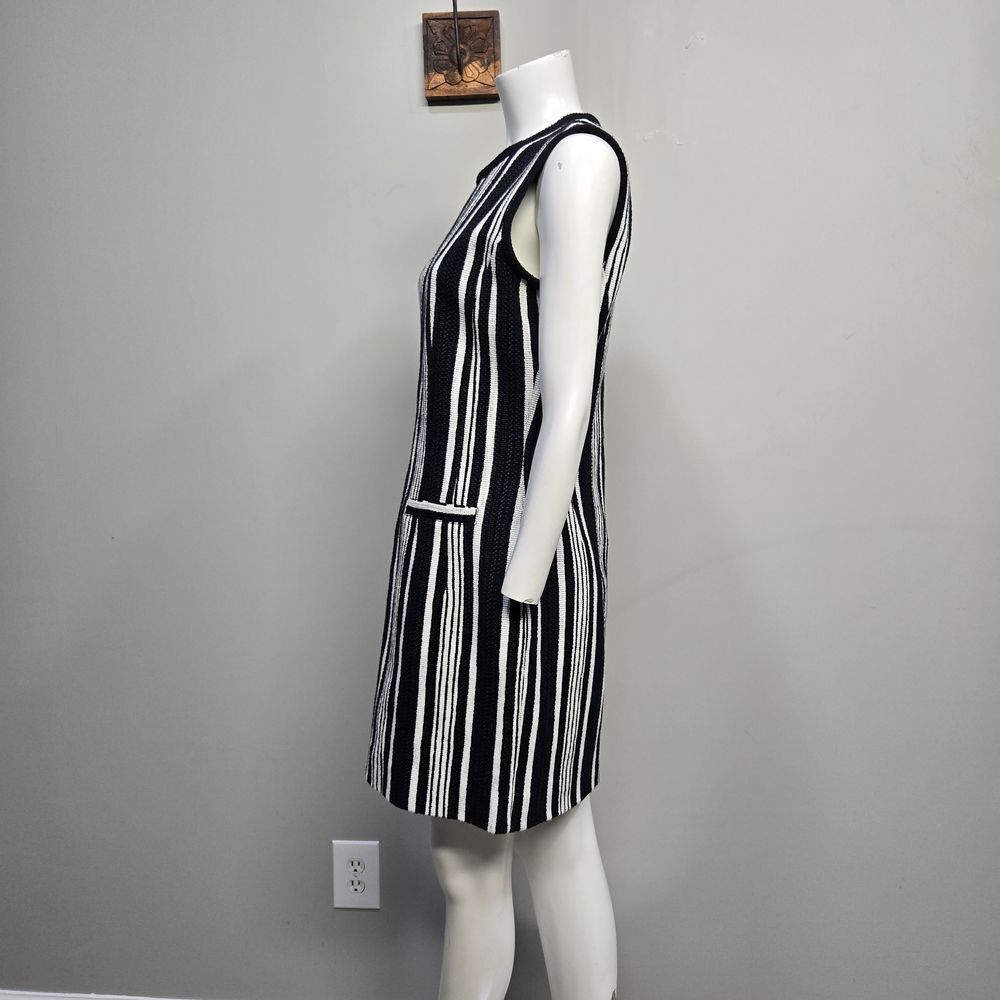 Carven Mini Dress EU 42 US 12 Black White Stripe Tweed Mod Go-go Retro 60 Luxury