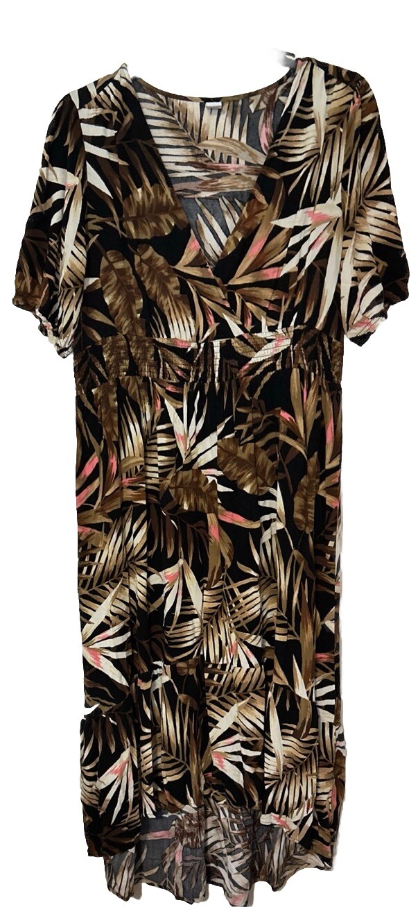Old Navy Women’s Dress Sz M Tropical Floral High Low Stretchy V Neck Cross Over