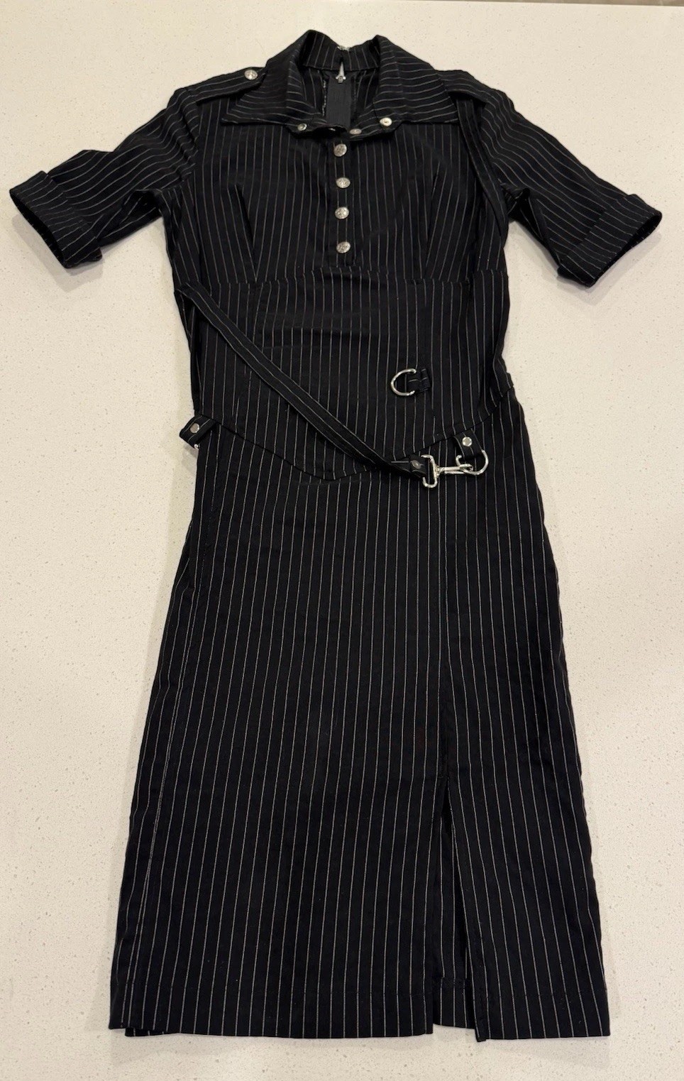 Vintage 90s Y2K Lip Service Gangsta Pranksta Pinstripe Dress M Rockabilly Goth