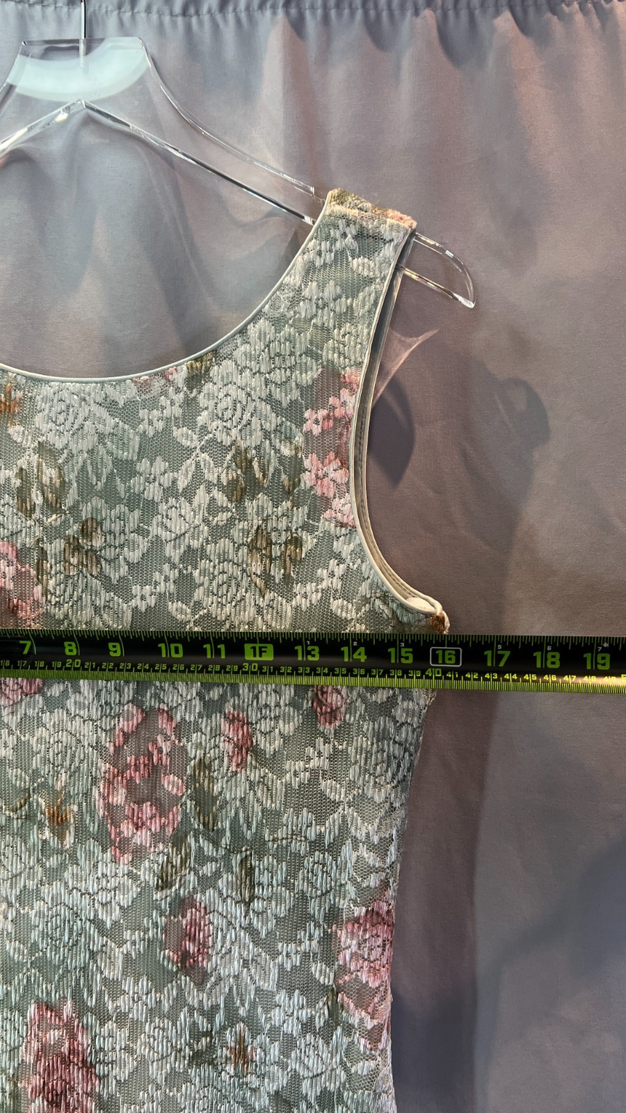 Connected Apparel Maxi Dress Womens 10 Green Floral Lace Sheer Overlay Romantic