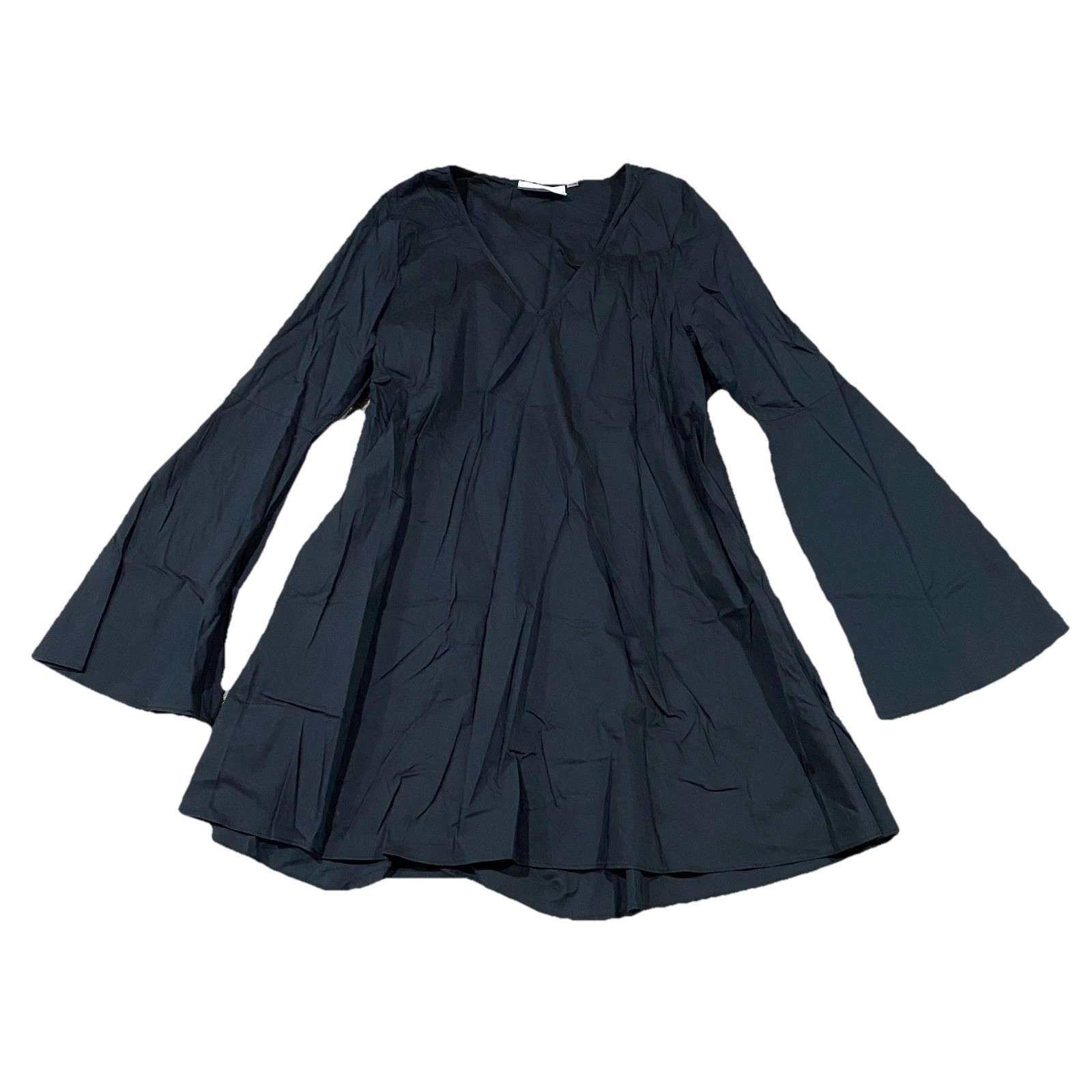 MLM Label Mini Dress Sz M Black V-Neck Flare Sleeve A-Line Swing Boho Whimsigoth