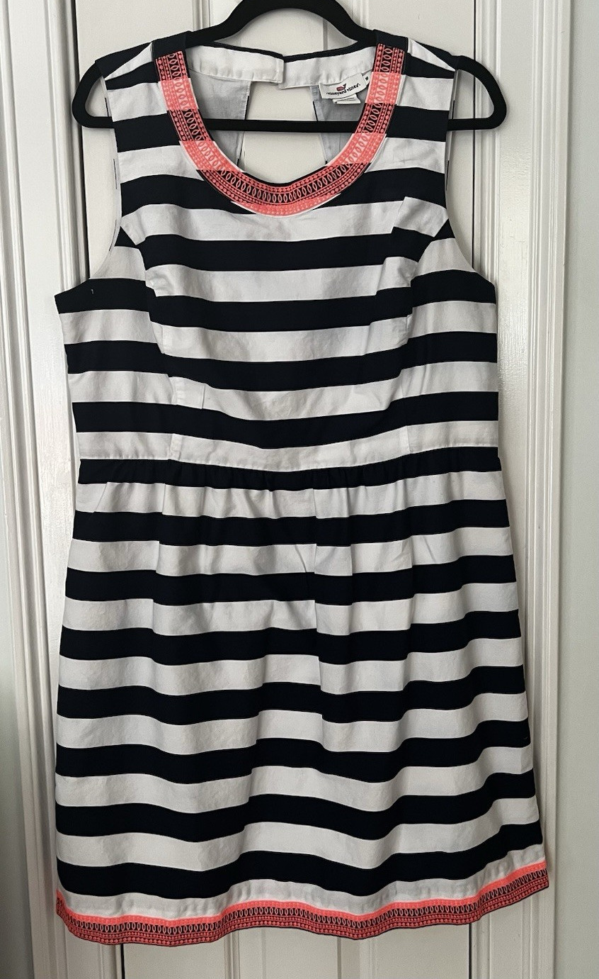 Vineyard Vines Women’s 16 Navy/White Striped Sleeveless Fit & Flare Dress