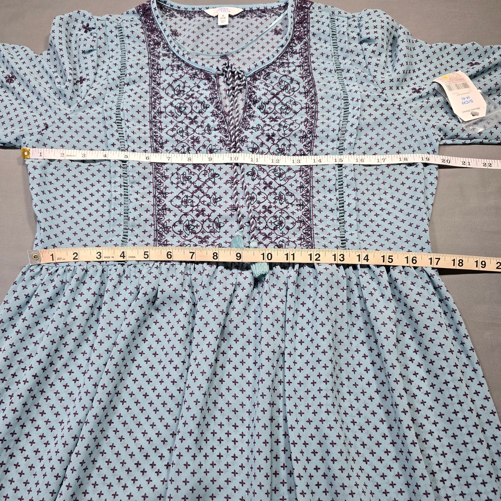 Time Tru Light Blue Peasant Dress NEW $29 Woven Embroidered Shift Womens Size S