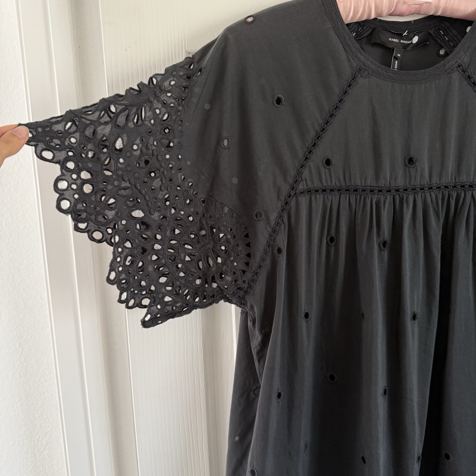 Isabel Marant N°1501 Black Cotton Silk Eyelet Boho Mini Dress Tunic FR 38 US 6