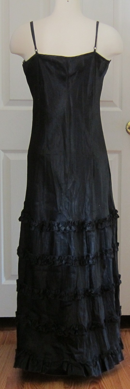 SEXY MAXI BLACK SLIP DRESS RUFFLED ROSES ADJUSTABLE STRAPS NEW W/O TAGS SZ L