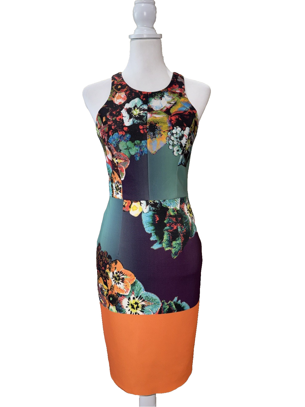MILLY Floral Scuba Sheath Bodycon Cocktail Dress Racerback Halter Women Sz 2