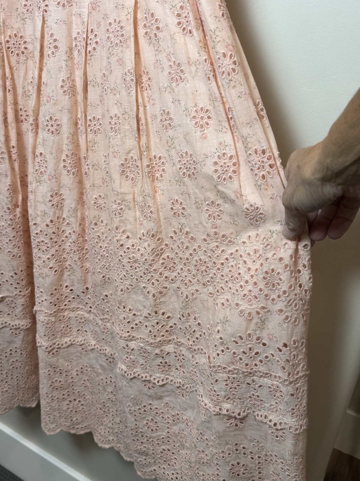 LoveShackFancy Helena Pink Eyelet Floral Square Neck Puff Sleeve Maxi Dress SZ 8