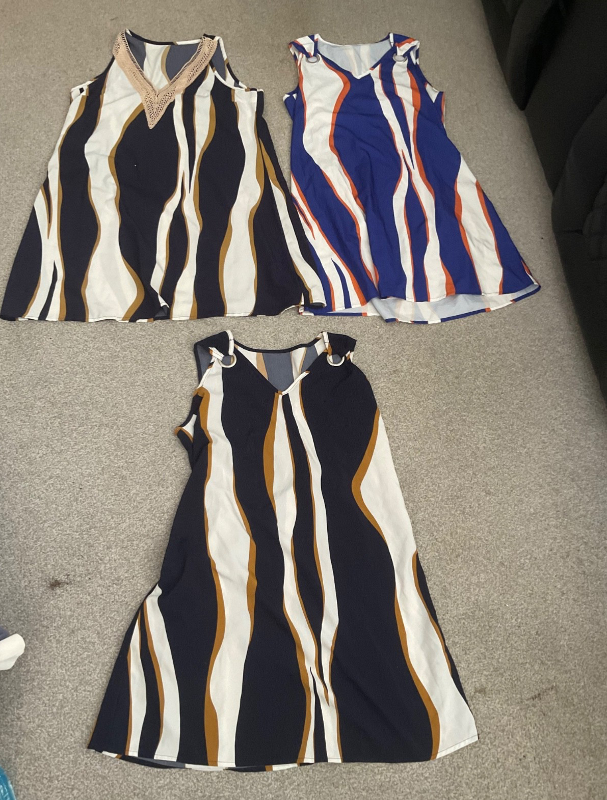 summer dress, sleeveless x 3, navy blue, size 12-14, beach cover up, pool.
