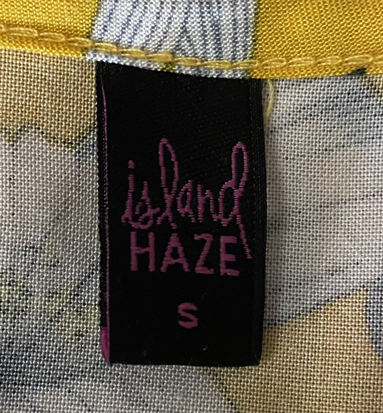 Island Haze Sundress Small Yellow Gray White Hibiscus Floral Hawaiian Dress Cute