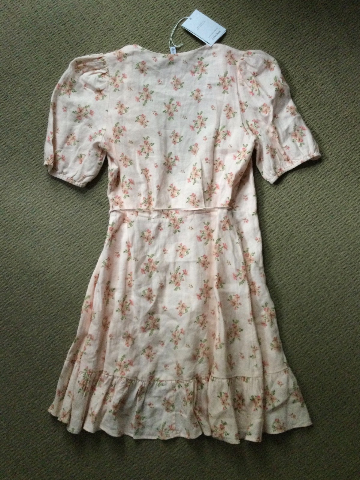 & other stories peach floral 100% linen wrap tie dress ruffles NWT Womens 2 $119