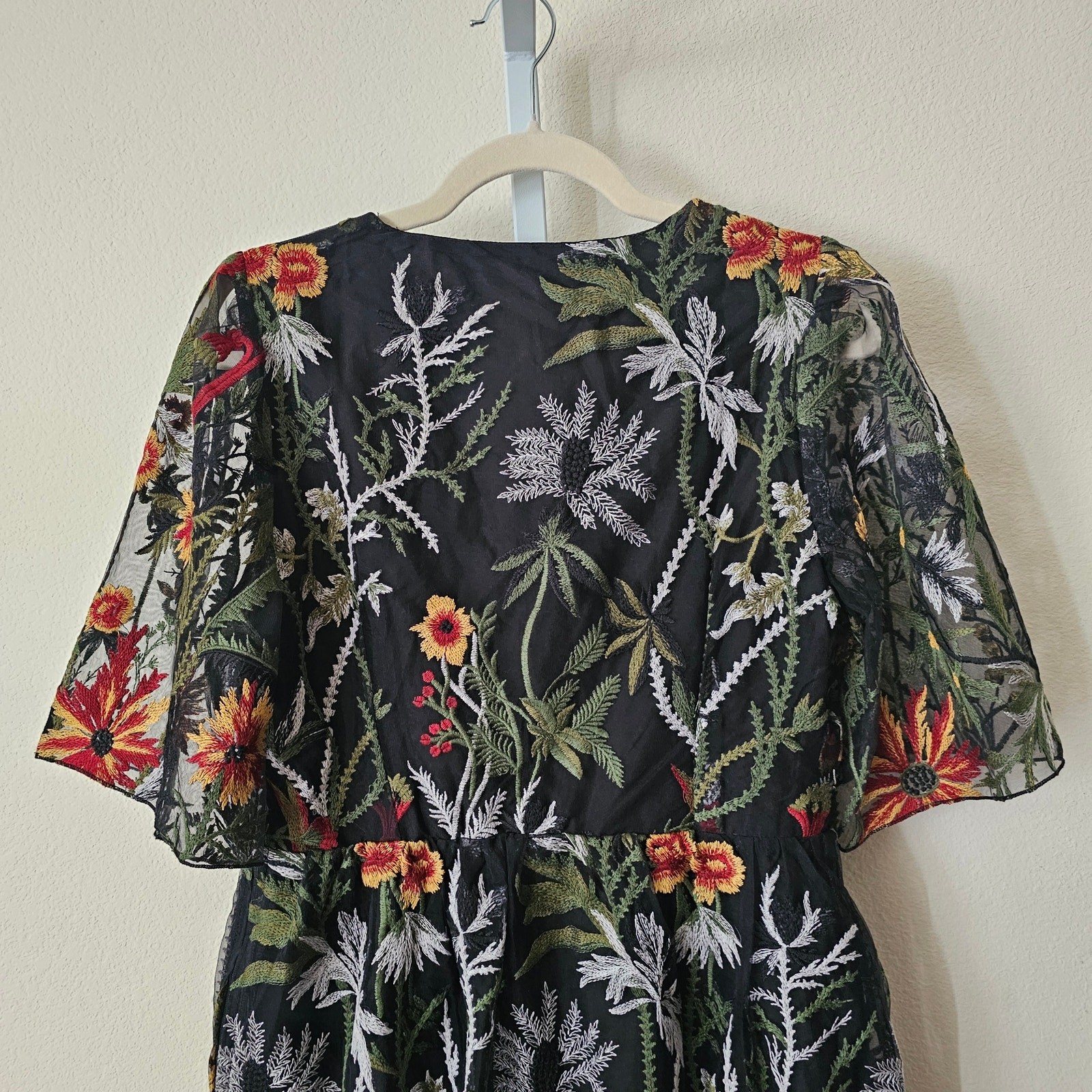 DISTURBIA NWT Wildflower Embroidered Floral Boho Goth Mesh Mini Dress Sz US 8