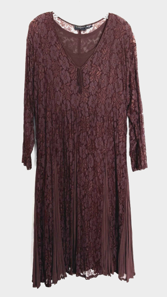 Nostalgia Vintage Dark Brown Lace Overlay Fared Flowy Dress 90s, Hippie Grunge