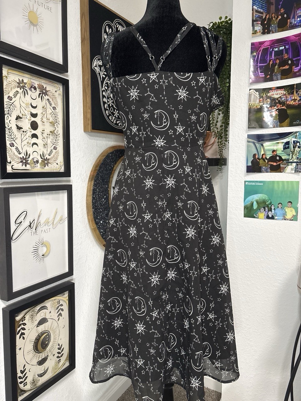 Coven United Moonprint Crossover Neck Black Celestial Stars Goth Chiffon 3XL