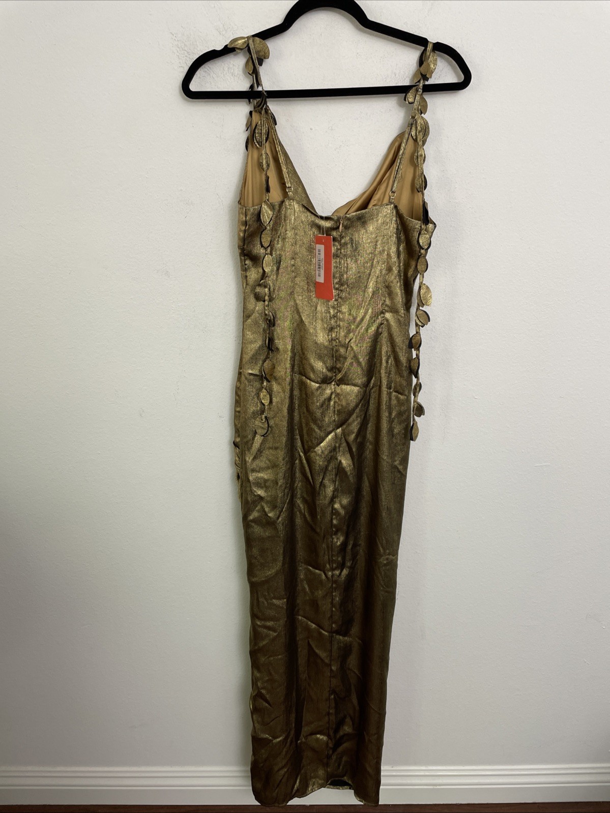YAURA Ileri Dress draped leaf gold satin asymmetrical hem size S NWT $280msrp