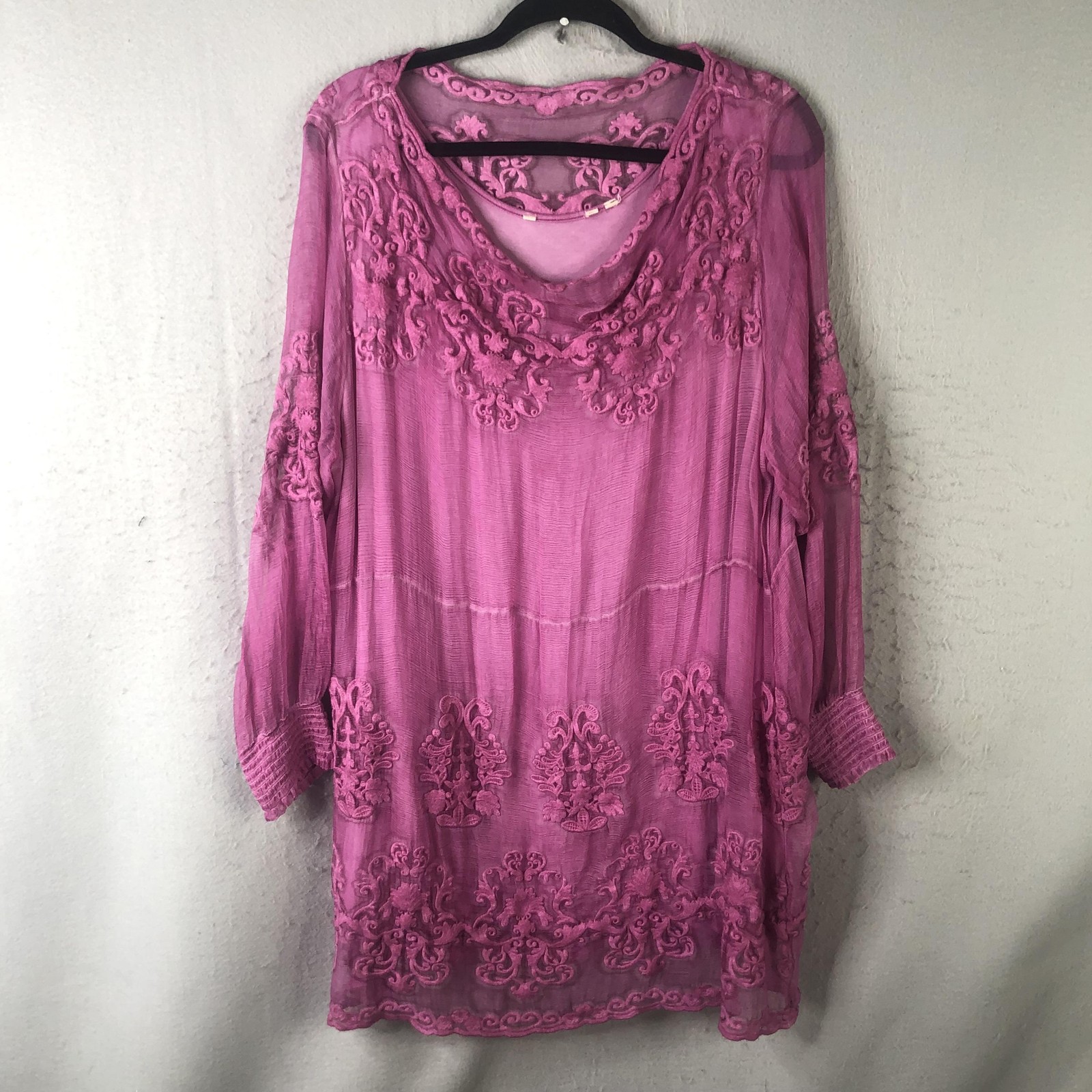 Fairy Grunge Dress Womens XL Pink Silk Embroidered Chiffon Shift Boho Feminine