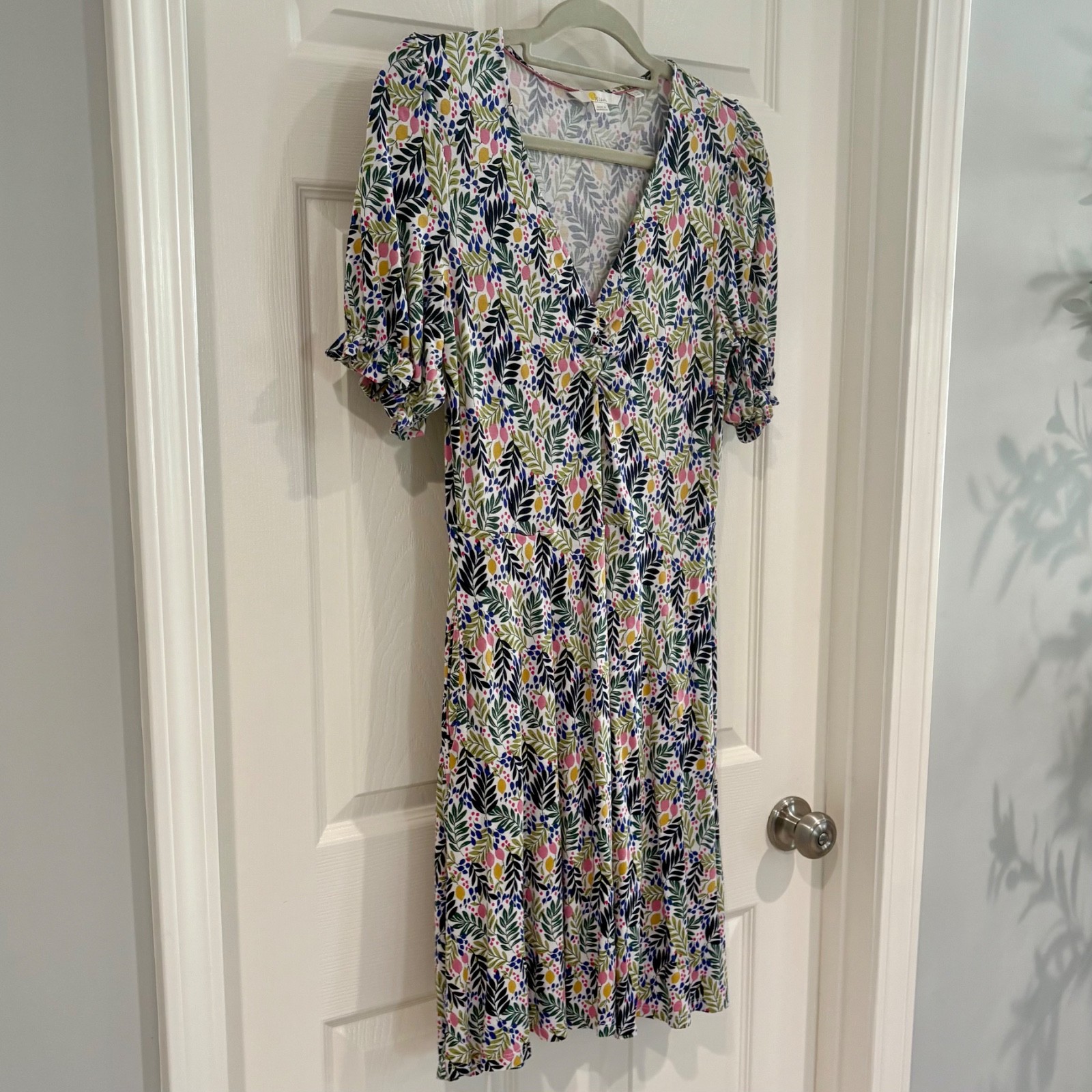 Boden Floral Short Sleeve Stretch Fit & Flare Boho Tea Dress Size US 6R Pockets