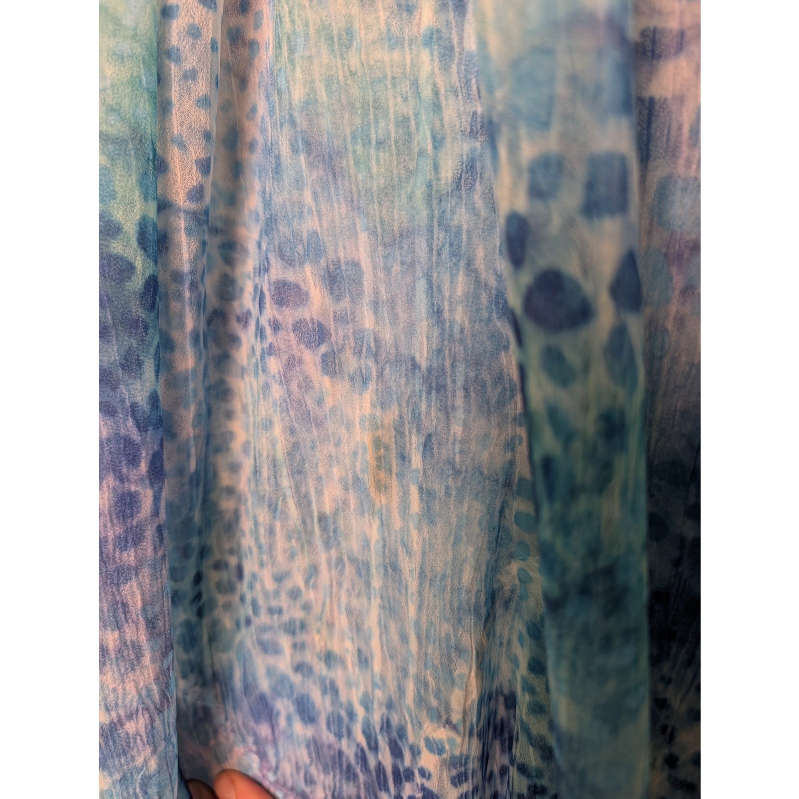 Komarov Blue Crinkle Chiffon Midi Dress Abstract M Travel Wrinkle Resistant Chic