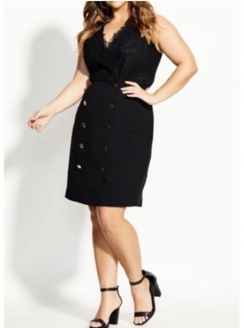 City Chic Button Up Double-Breasted Lace Blazer Dress Sz M 18 Black Sleeveless