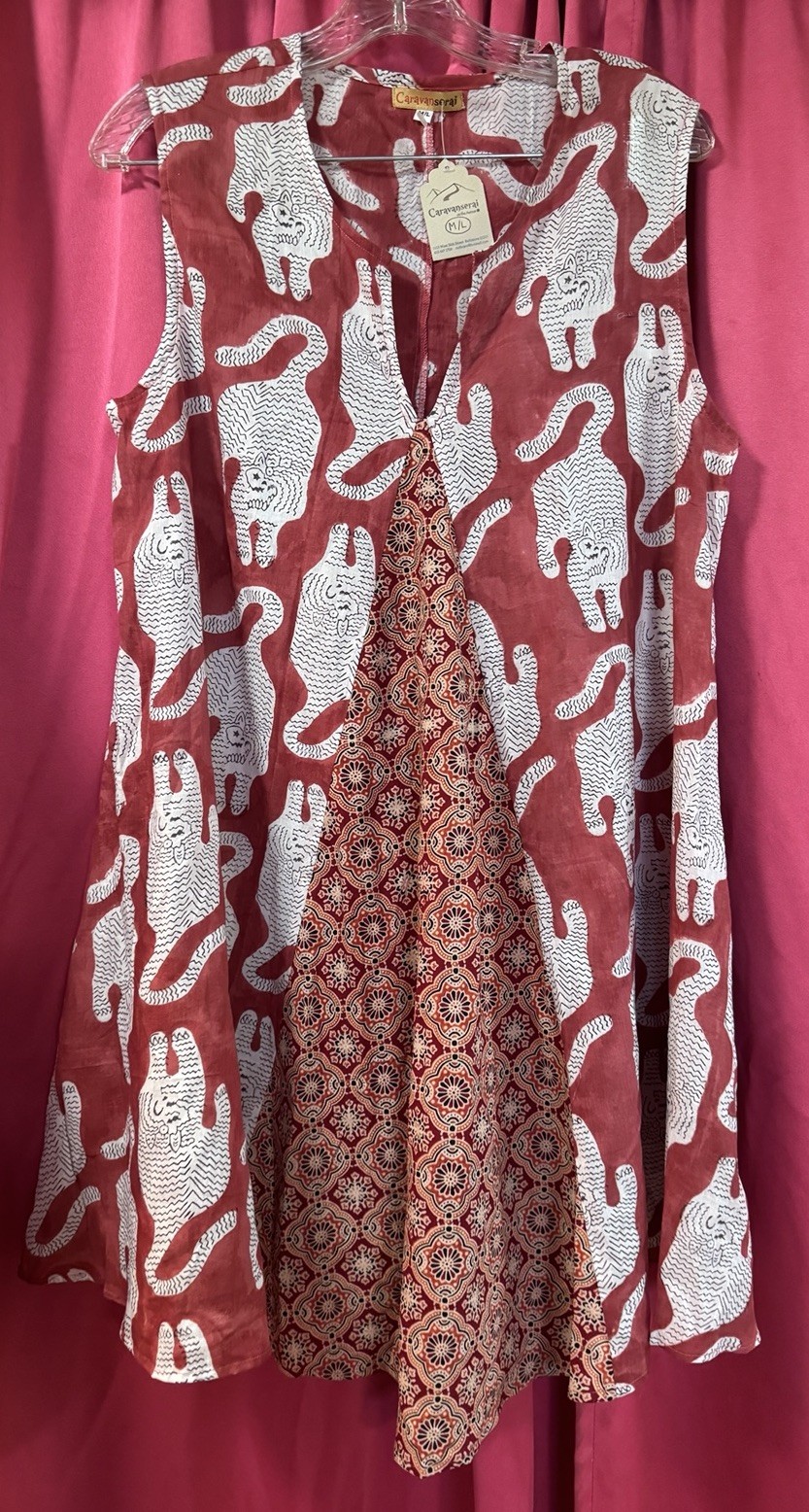 Caravanserai India Tank Boho Dress Tibetan Tiger Cotton Voile Block Print