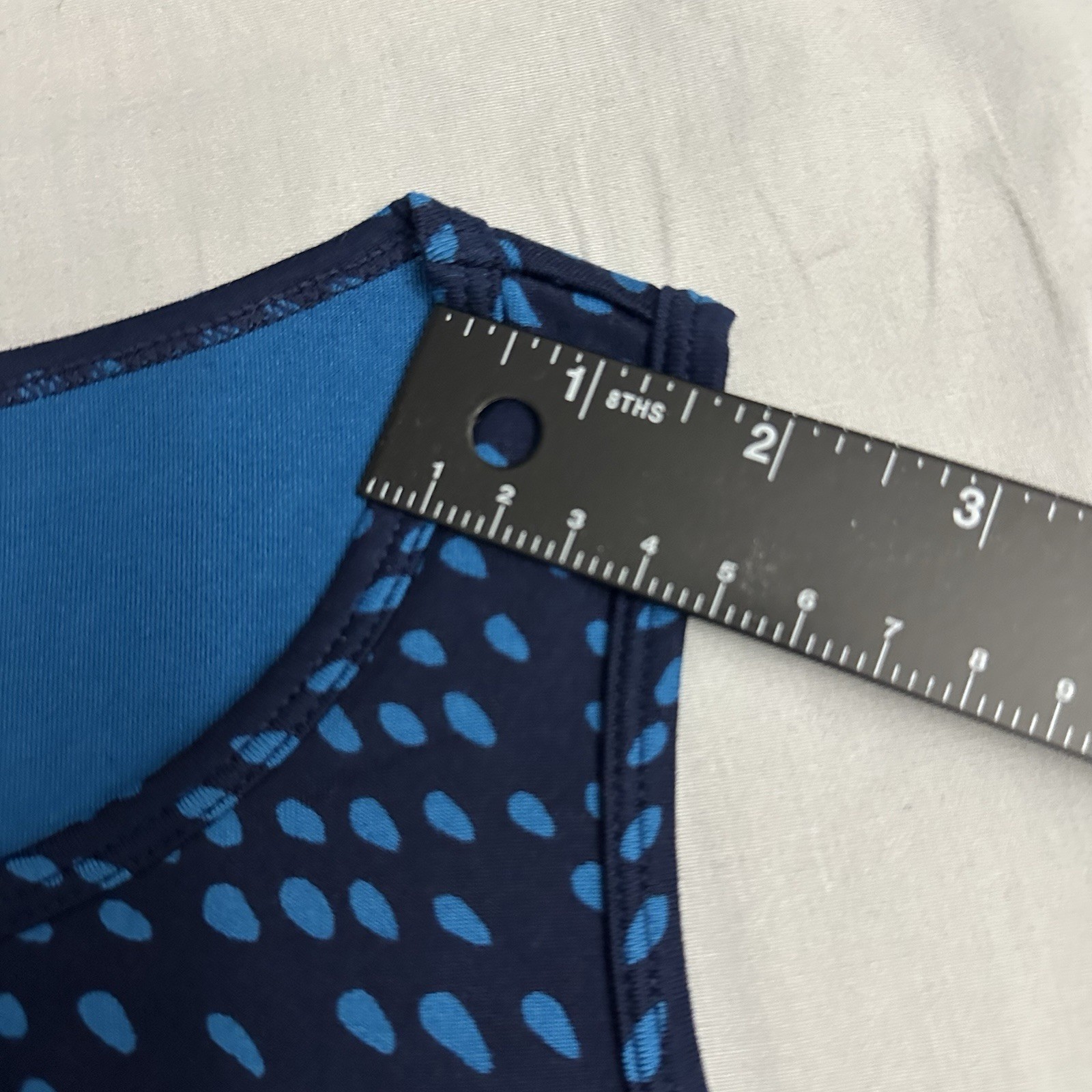 Title Nine Alpha Racerback Dress Womens XS Blue Batik Dot Sleeveless Zip Pocket