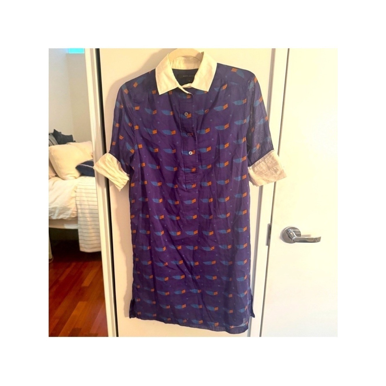 Marc Jacobs Purple Geometric Print Polo Shirt Dress | Cream Collar