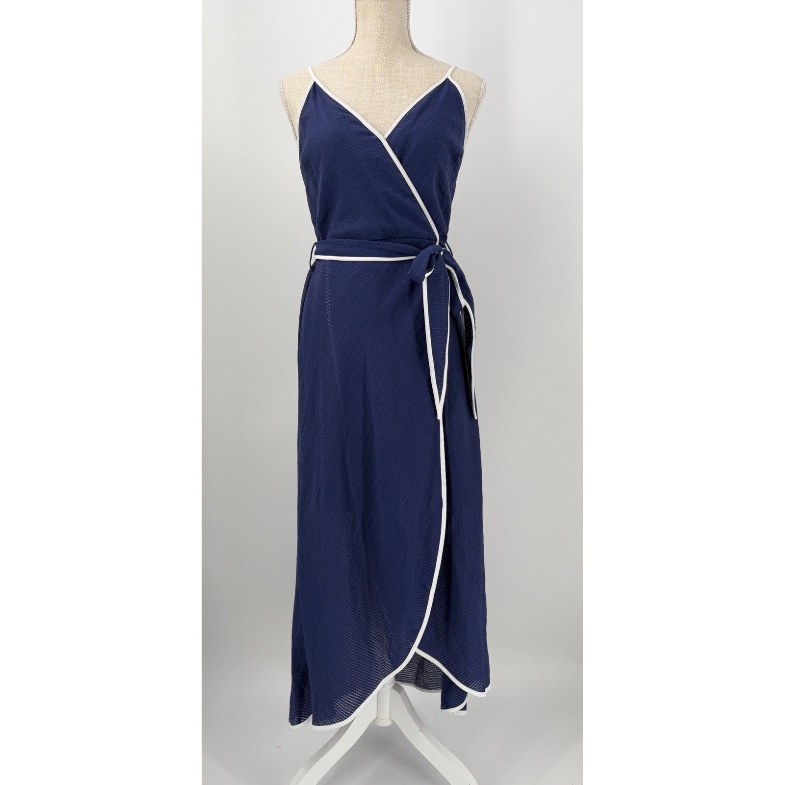 Moon River Navy Blue Womens Wrap Style Dress Sz Small Coastal Resort Cruise