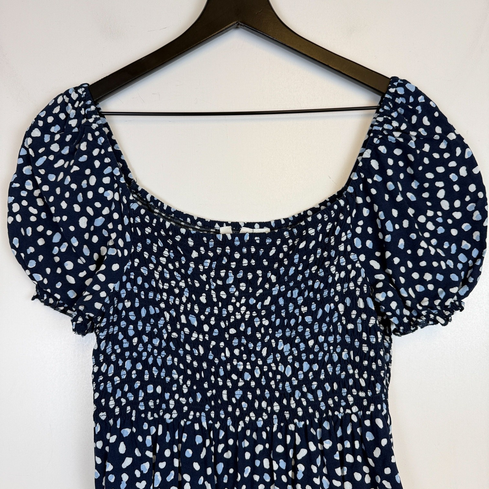 Roxy Spotty Smocked Mini Cap Sleeve Blue Dress – L