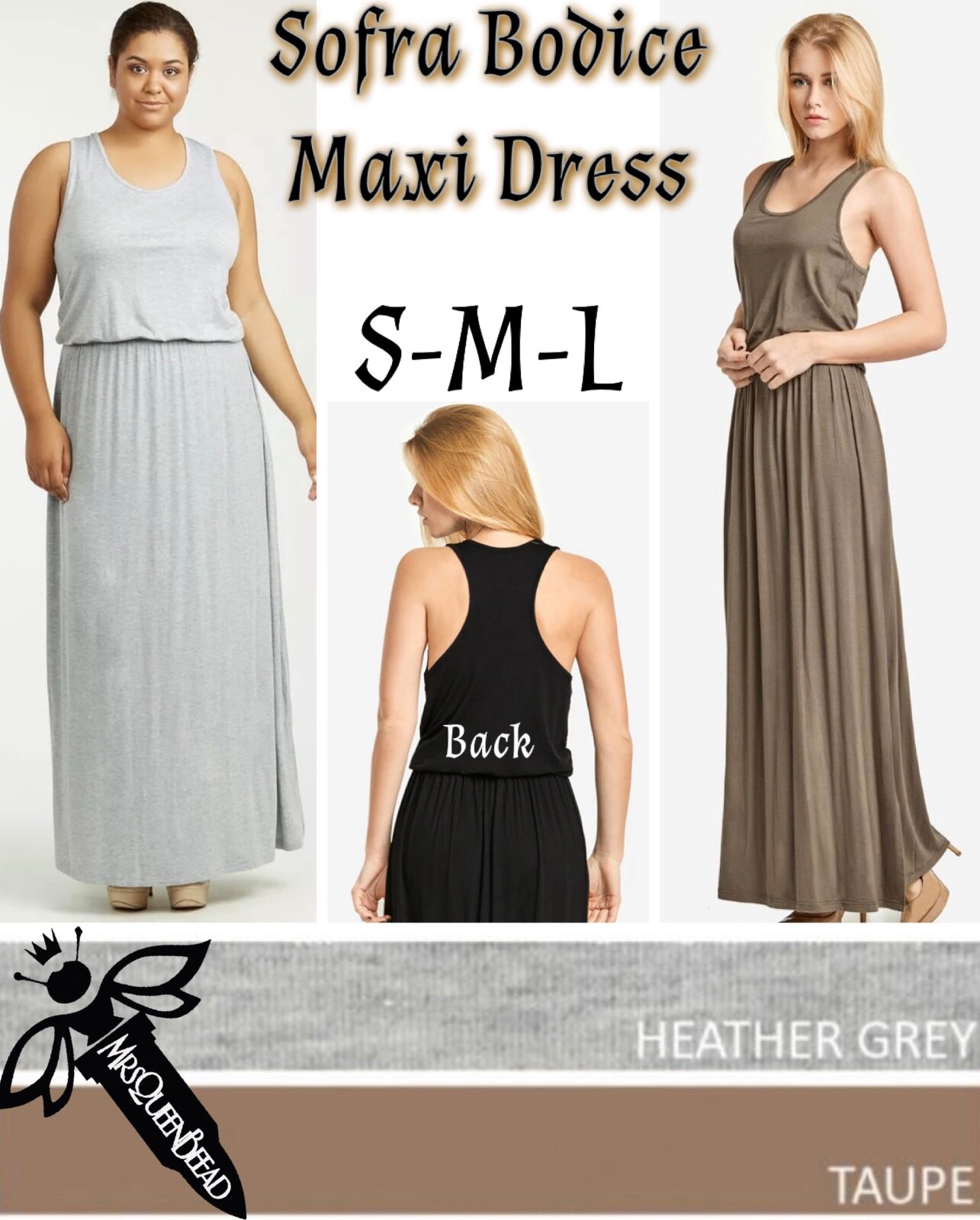 NEW Sofra Elastic Waist Maxi Dress Heather Taupe 🩶🤎 Small Medium Large