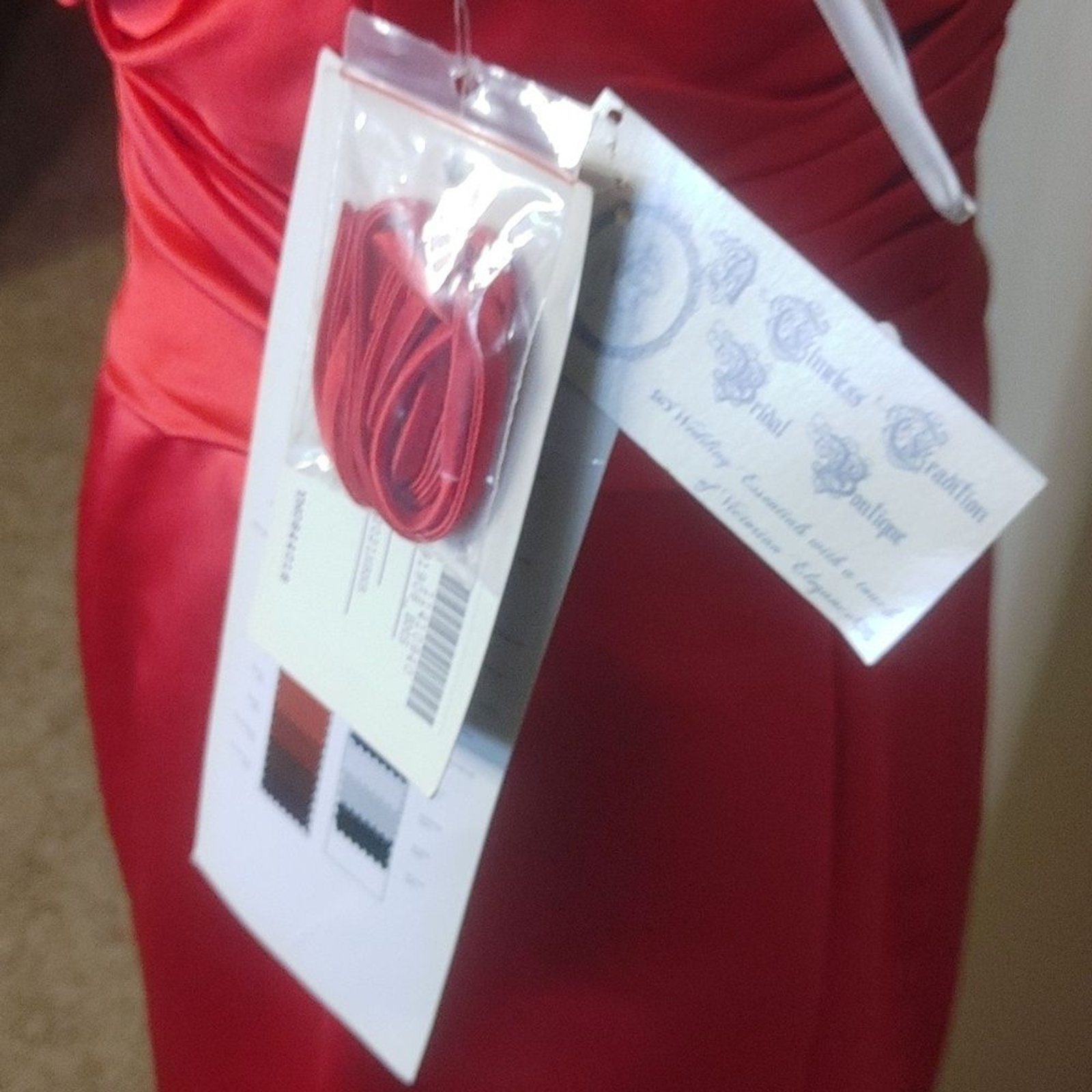 NWT Belsoie Red Satin Sweetheart Neckline Strapless Full Length Dress 8