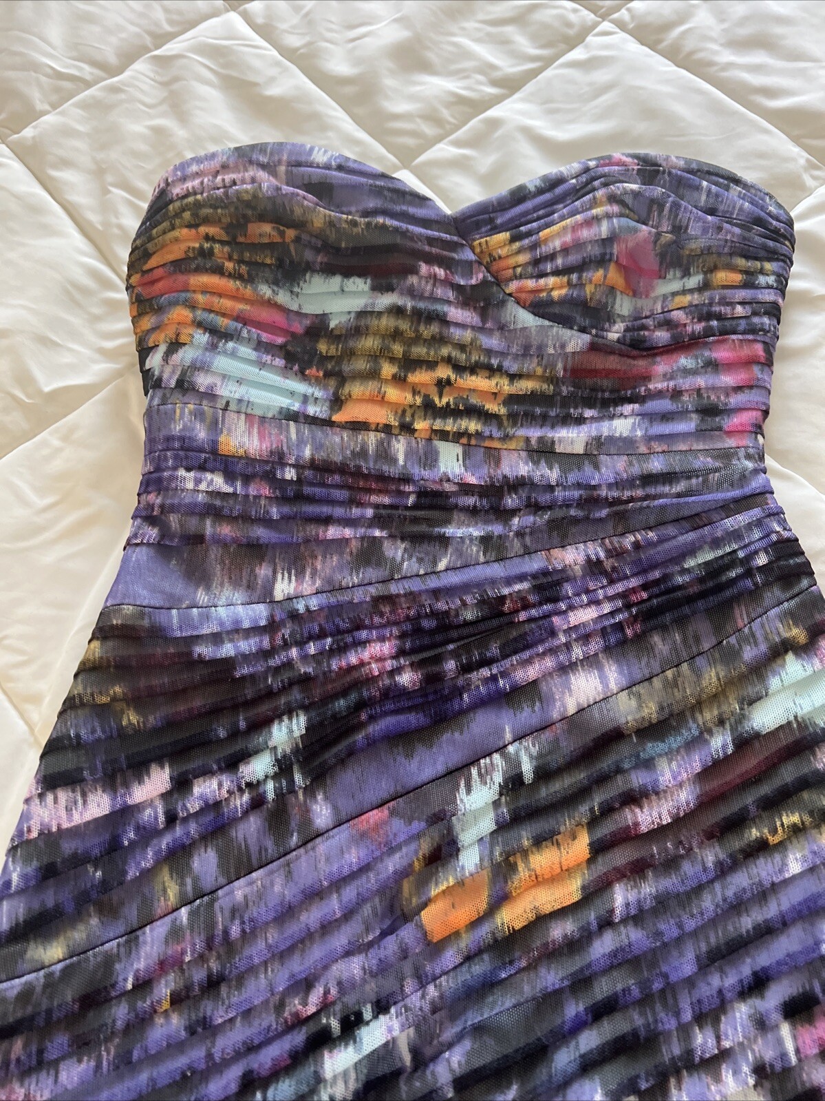 BCBG MAXAZRIA Kameron Strapless Pleated Cocktail Mini Dress In Purple Blue Siz 0