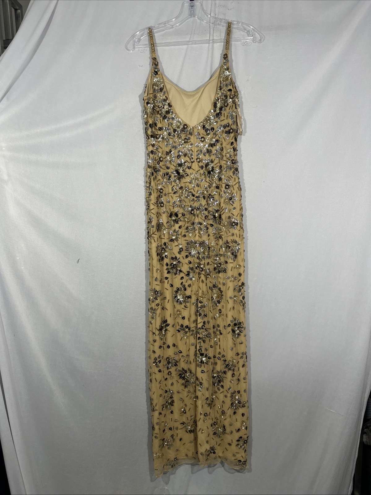 NEW $598 Mac Duggal [ 2 ] 5477 Floral Embellished Scoop Neck Gown Gold #Q1178