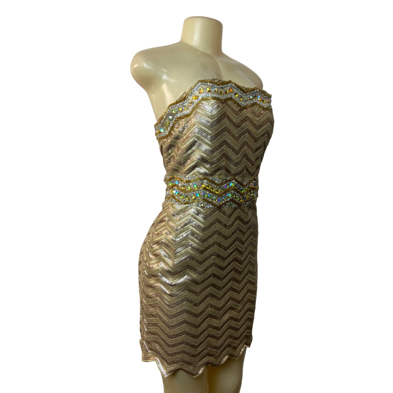 Clarisse Women’s Gold Sequined Bodycon Strapless Dress Sz 15/16 (EUR 46/47) – N