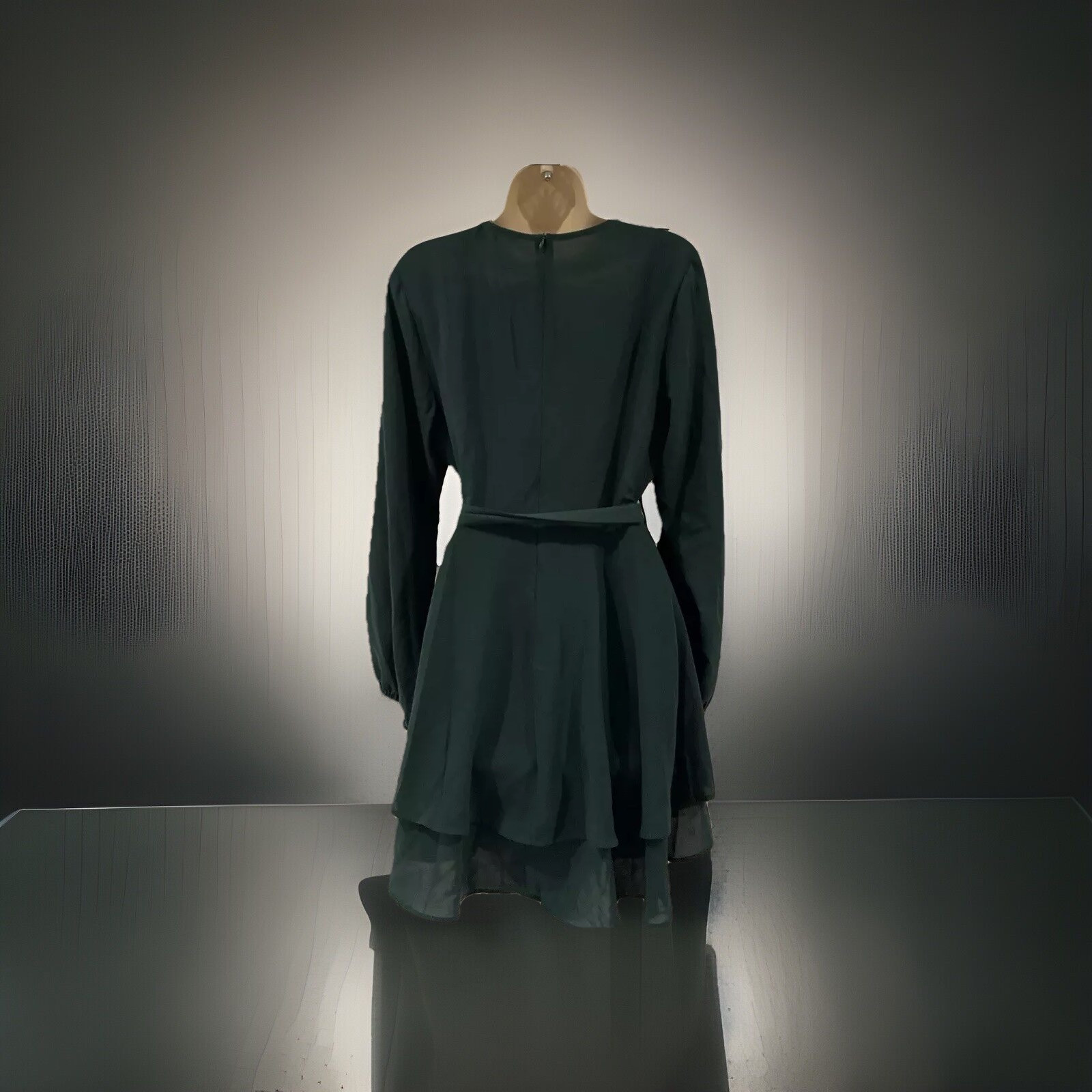 🍂✨ Elegant Emerald Wrap Dress 🌿 Long Sleeve Belted Mini – Size S✨🍂