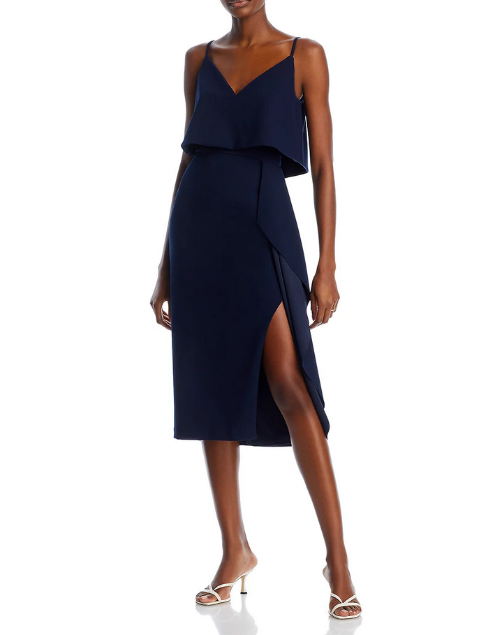 AQUA Crepe Overlay Midi Dress 10A 2668-