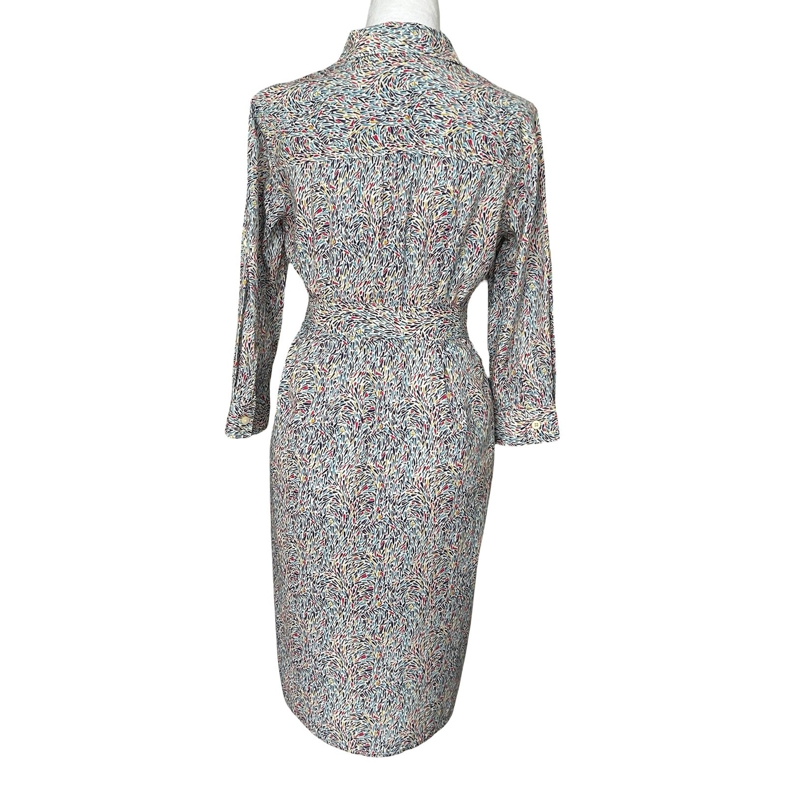 0039 Italy NWOT Multicolor Belted Shirt Dress Sz S Designer Brunch Preppy Money