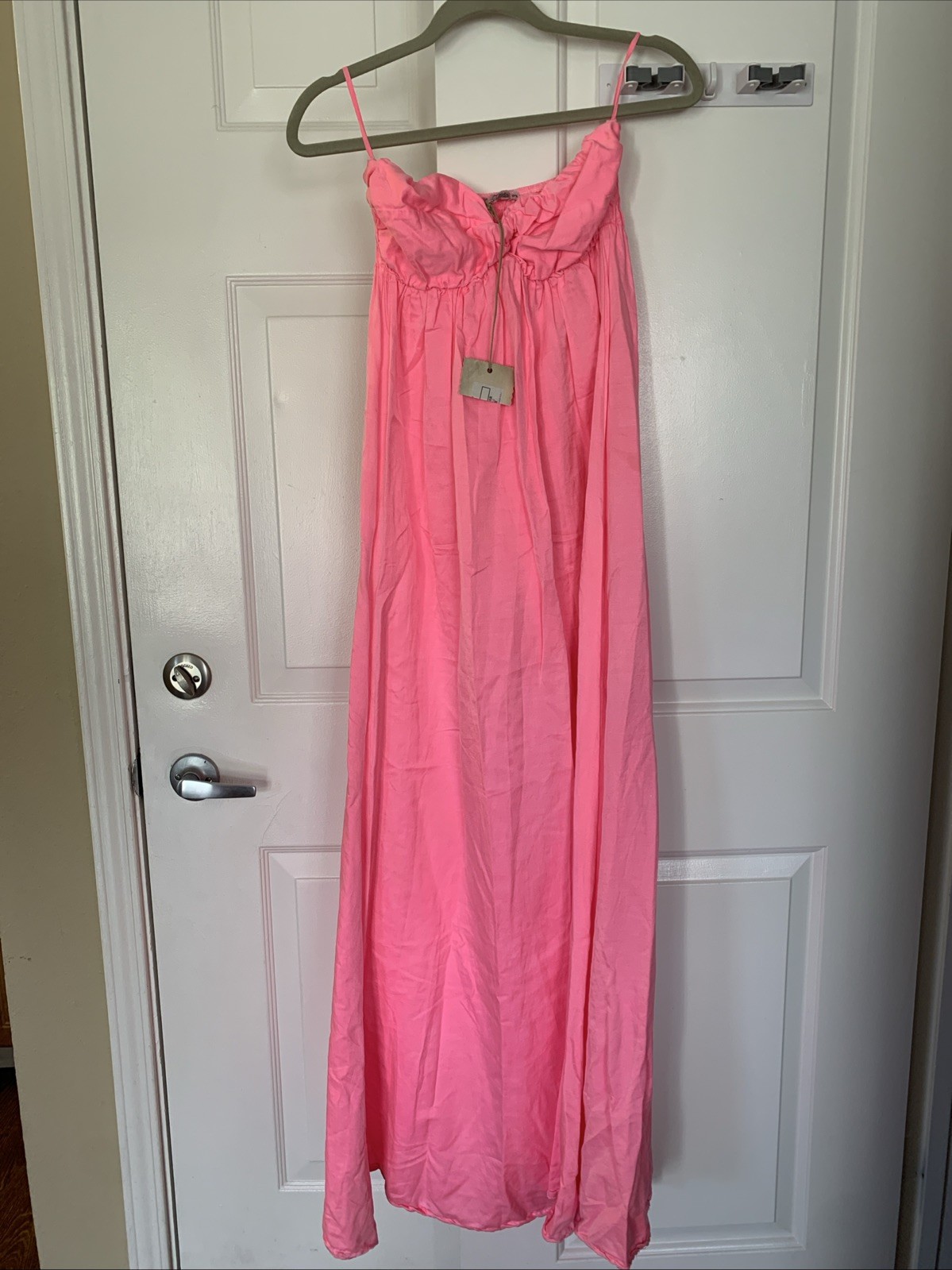 Devotion Small 100% Silk Light Pink Strapless Maxi Dress