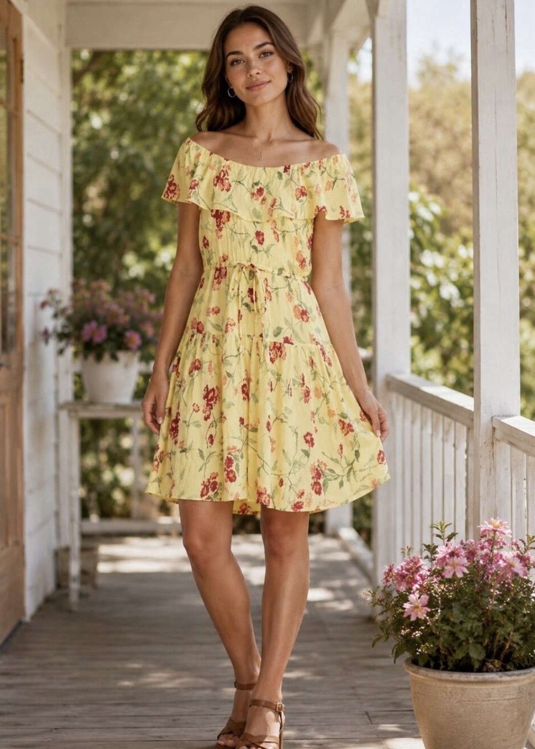 Ralph Lauren Ruffle Georgette Dress Yellow Floral Crinkle Womens Sz 4 $145 NWT