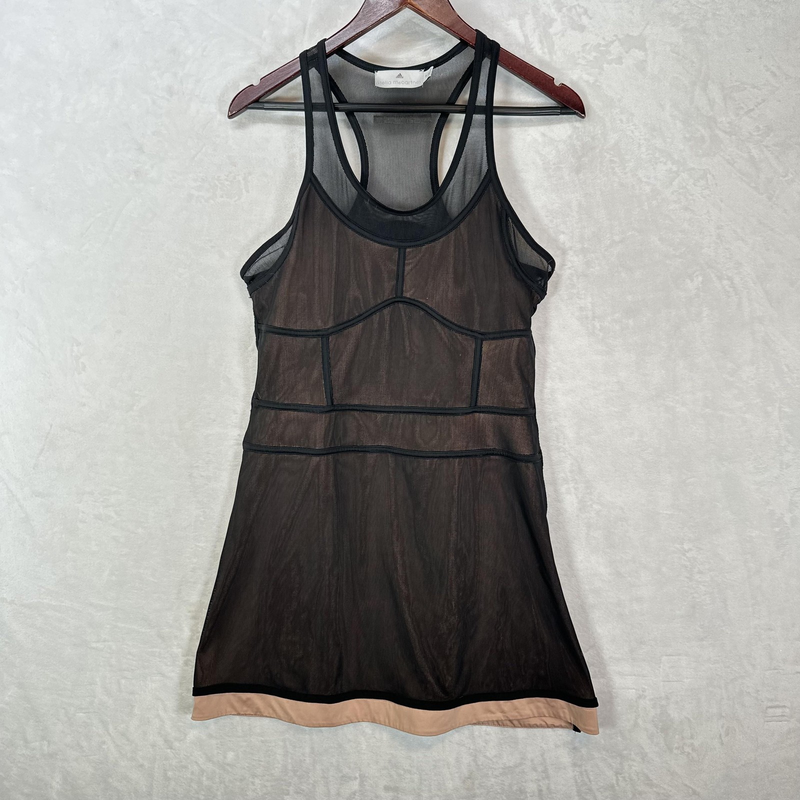 Adidas Stella McCartney Dress Womens M Black Mesh Tank Sheer Racerback Layered