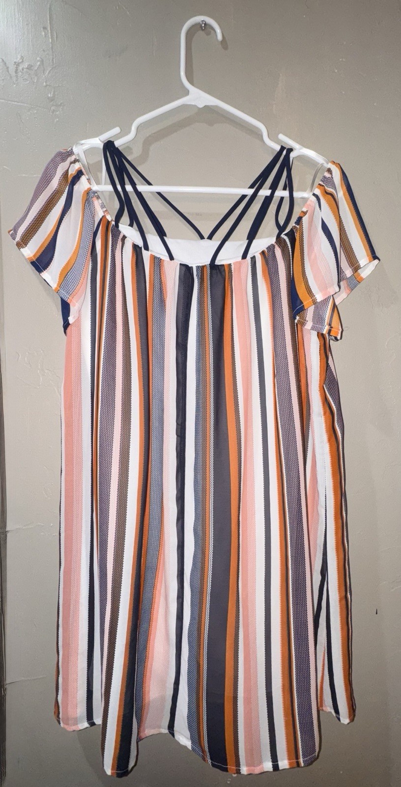 B DARLIN SUNDRESS With Strapes, Orange, Blue & White Stripes Junior Size 9-10