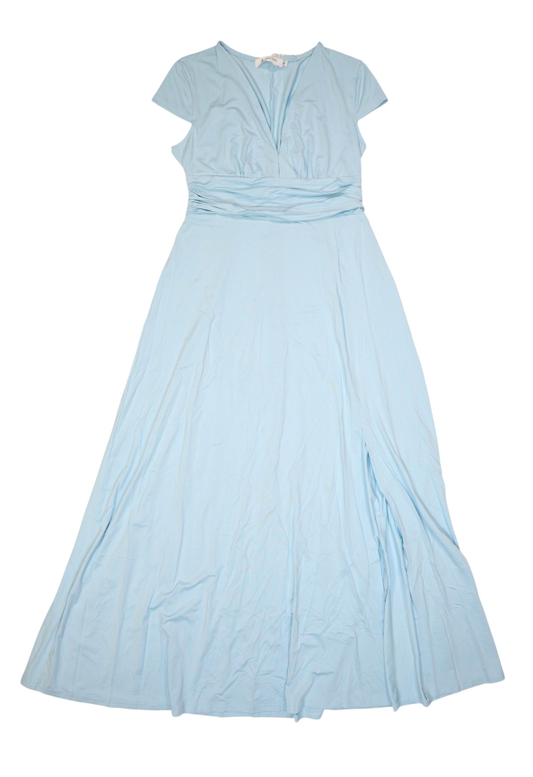 ANRABESS Dress Womens Small Blue V Neck Ruched Short Sleeve Maxi Long Slit
