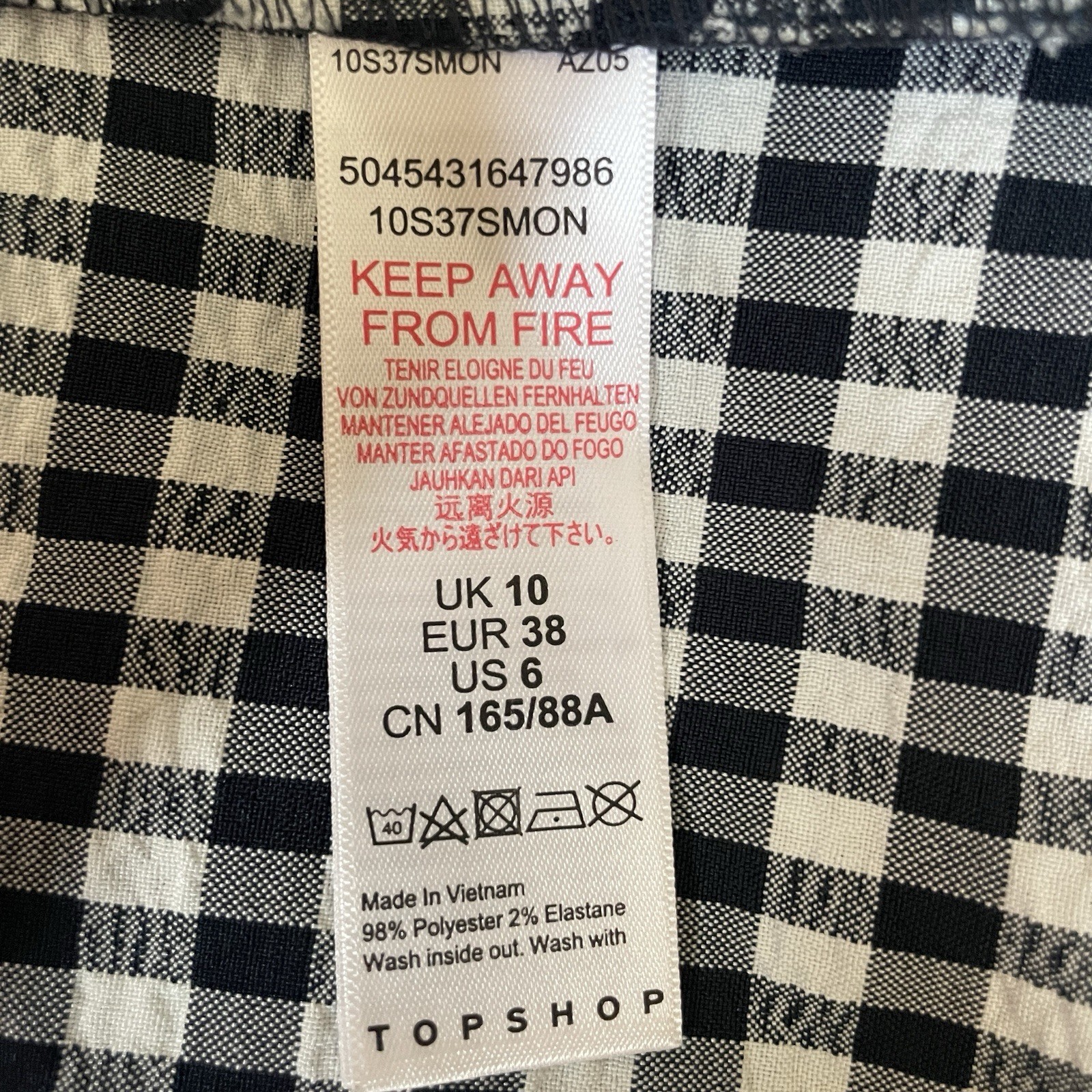 Topshop Size US 6 EU 38 Navy Blue & White Gingham Puff Sleeve Laced Back Dress