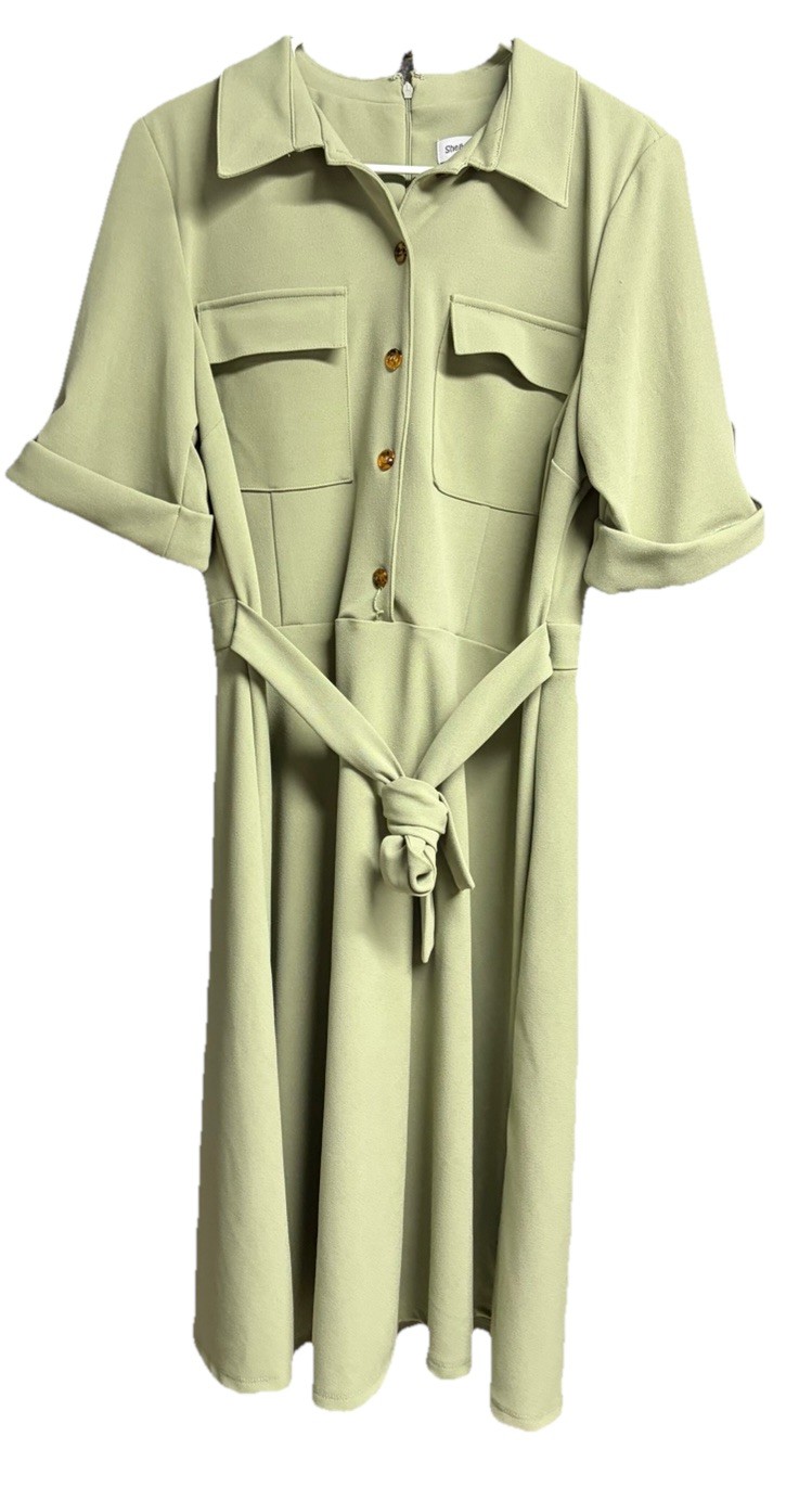Shelby & Palmer Sage Green Utility Safari Midi Dress 16 Work Office Casual NWT