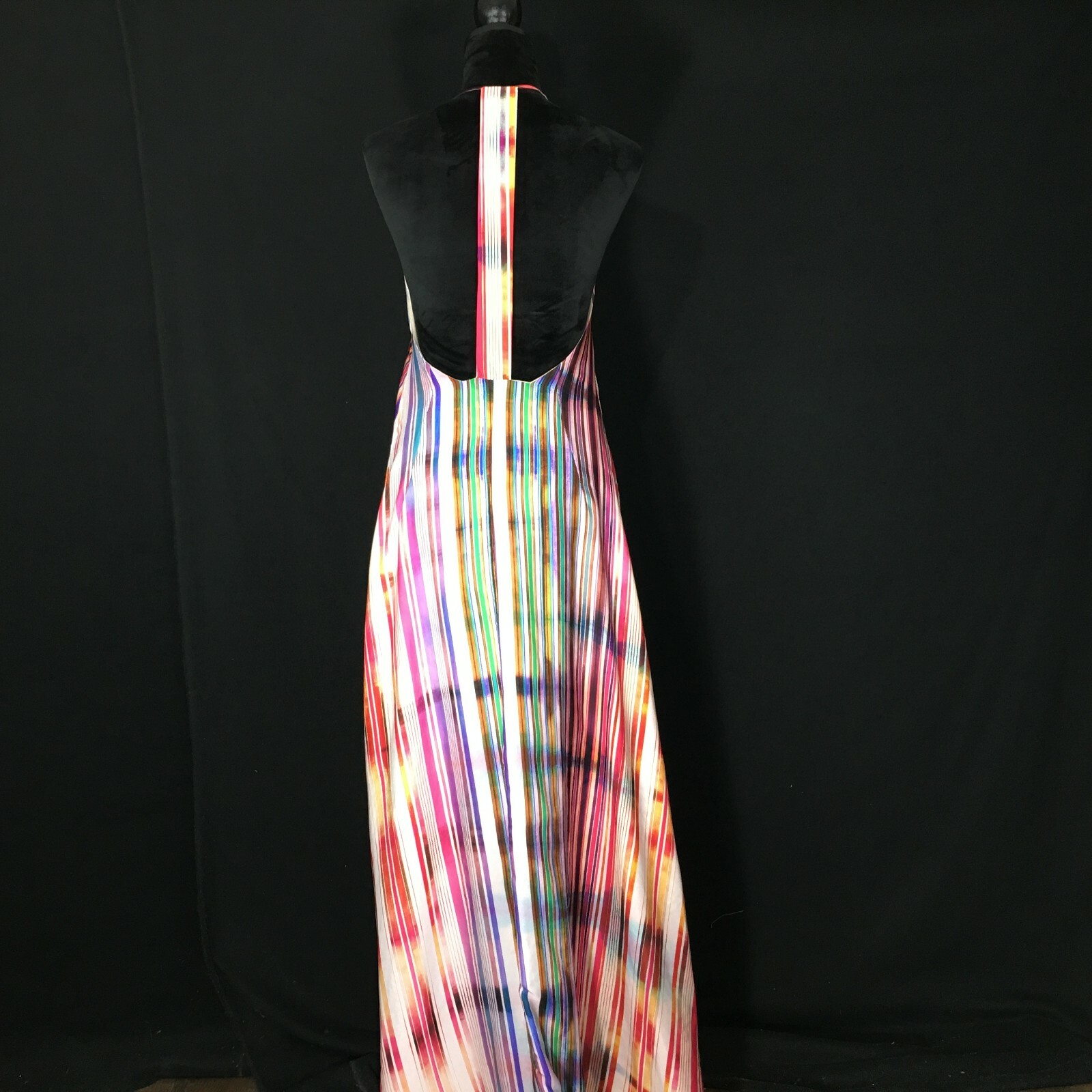 ASKARI Maxi Dress MED Rainbow Long A Line Swing Backless T Back Halter Sexy NICE